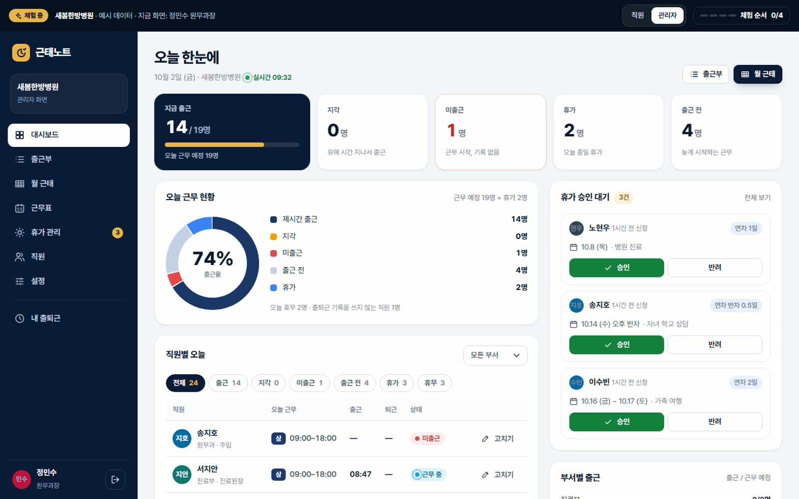 근태노트 실제 화면